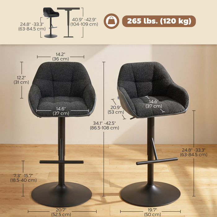 HOMCOM Bar Stools Set of 2, Adjustable Swivel Counter Height Barstools
