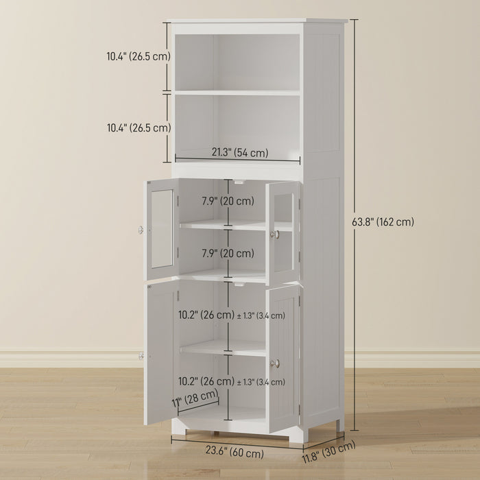 HOMCOM 63\" Freestanding Kitchen Pantry Food Storage Cabinet Shelves White