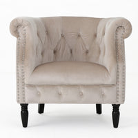 Akira Velvet Fabric Chair With Button Tufted And Nailhead Trim - Champagne 