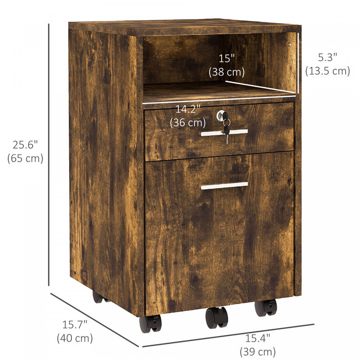 Vinsetto 2 Drawer Filing Cabinet with Lock for A4 Letter Size, Rustic Brown
