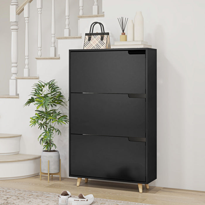 HOMCOM Narrow Shoe Cabinet with 3 Flip Doors and Adjustable Shelves, Black