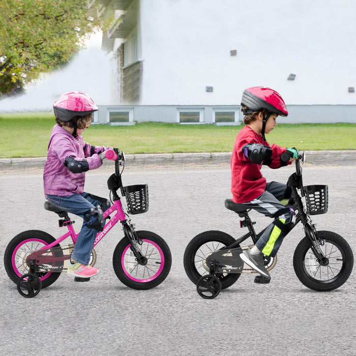 Costway 14\" Kid's Bike With Training Wheels Adjustable Handlebar & Seat Handbrake Pink