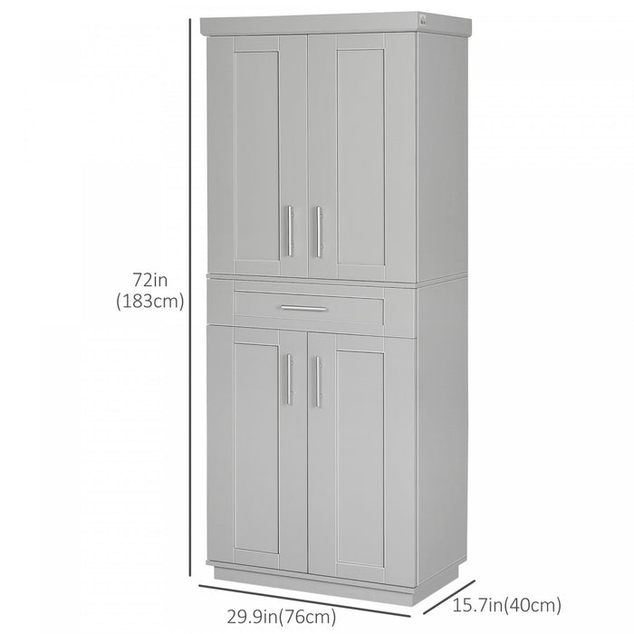 HOMCOM Modern Kitchen Pantry with Shelves, Grey