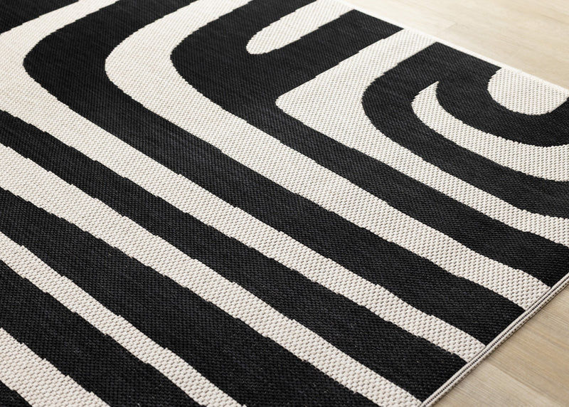 Jackson Black White Abstract Lines Outdoor Rug, 6'7\" x 9'6\" Outdoor Area Rug