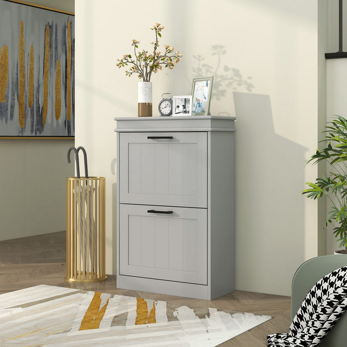 HOMCOM Narrow Shoe Cabinet for Entryway with Flip Drawers Adjustable Shelf