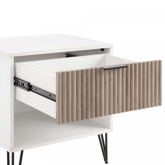 Dumbo Modern 20\" Fluted Nightstand in Rustic Gray and White (1-Drawer)
