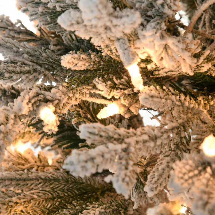 Homcom 7' Flocked Artificial Christmas Tree With Warm Yellow Clear Lights
