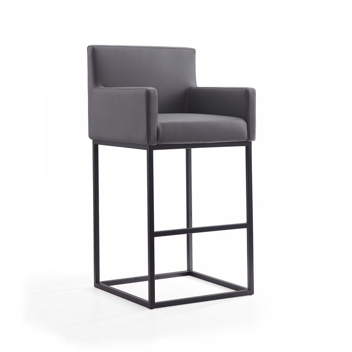 Ambassador Mid-Century Modern Metal Upholstered Barstool in Gray - Set of 3 Bar Stool