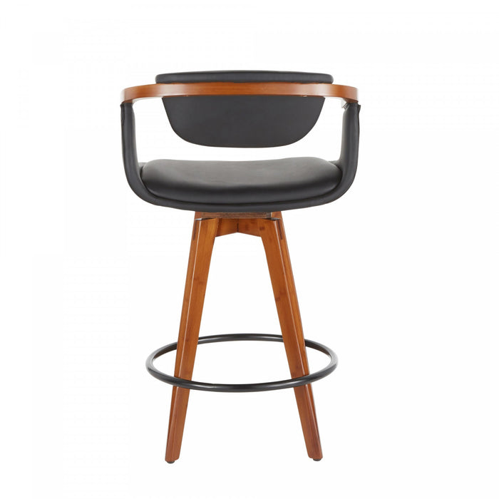 LumiSource Oracle Faux Leather Mid-Century Modern Counter-Height Stool - Walnut/Black