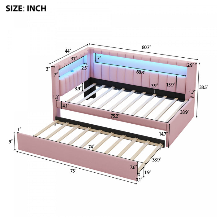 Lily Upholstered Platform Bed with LED and USB Ports,Pink Twin Bed