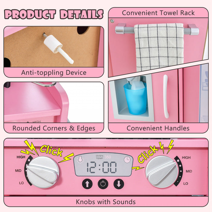Costway Kid's Pretend Play Kitchen Toddler Kitchen Playset With Blackboard Pink