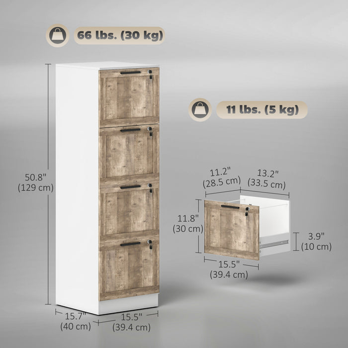 HOMCOM 4 Drawer File Cabinet with Lock Filing Cabinet for A4 Letter White