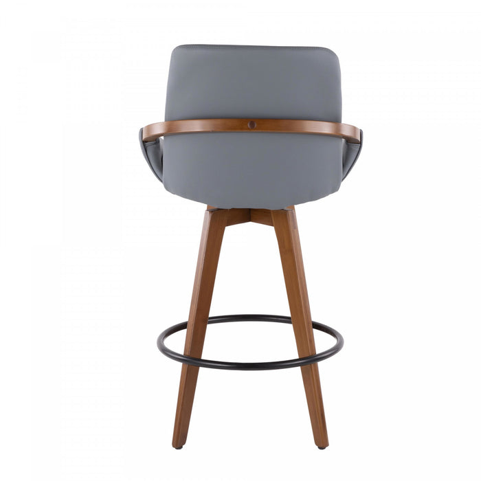 LumiSource Cosmo Faux Leather Mid-Century Modern Counter-Height Stool - Walnut/Grey