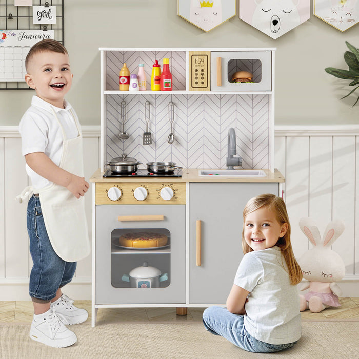 Costway Kids Kitchen Playset With Lights Sounds Microwave Stoves Oven Cooking Accessories