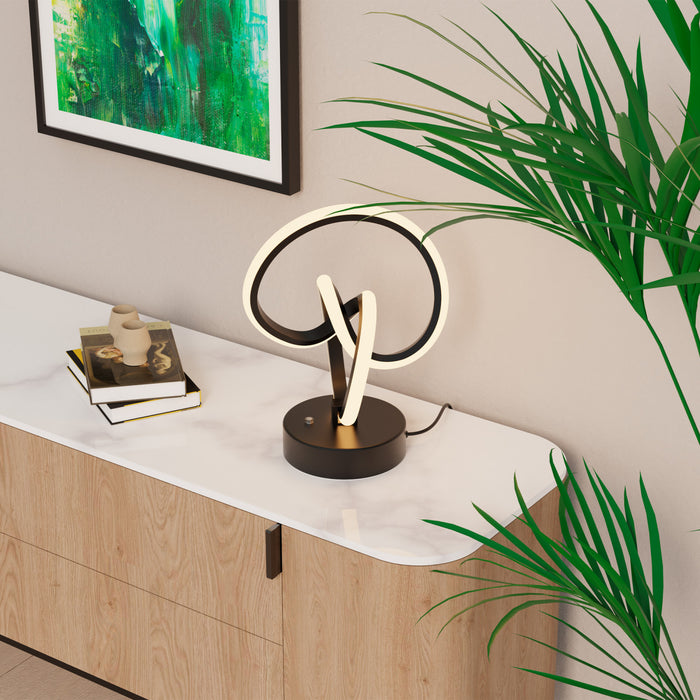 11\" Matte Black Loop Design  LED Table Lamp