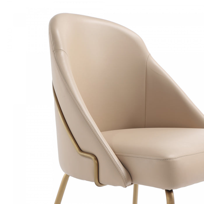 Gracie Modern Vegan Leather Metal Dining Chair in Tan and Gold - Set of 2