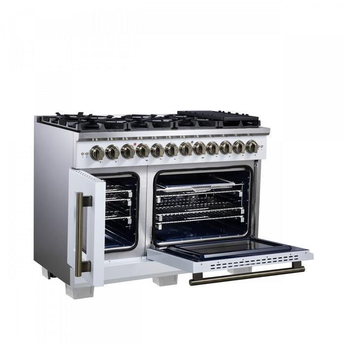 Forno Capriasca 48\" French Door Dual Fuel Range, White, 6.58 cu. ft. - FFSGS6387-48WHT