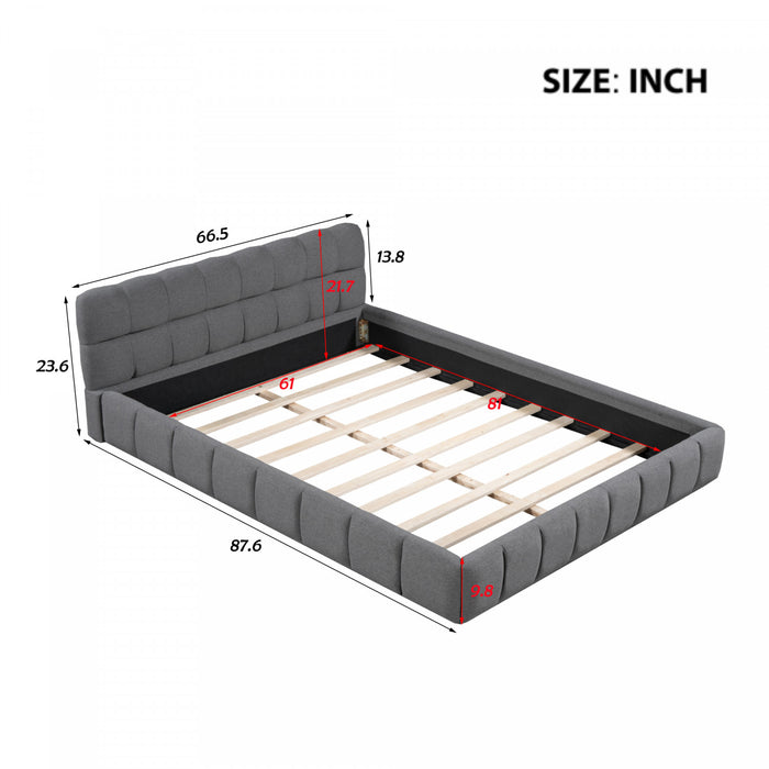 Jessica Upholstered Platform Bed with Comfortable Linen Fabric and Sturdy Frame,Queen Size,Gray Queen Bed