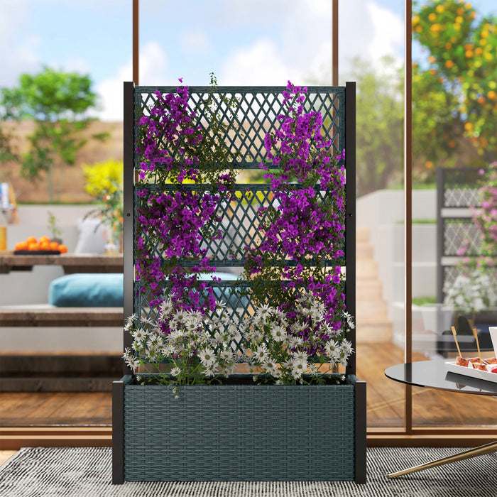 Outsunny Outdoor Planter Box with Trellis, Wicker Garden Box, Dark Grey