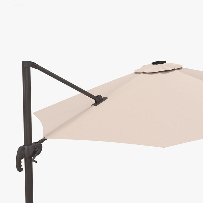 Outsunny 10ft Cantilever Patio Umbrella W/ Base, Solar Lights, Khaki
