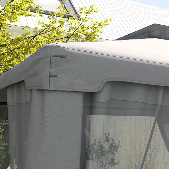 12' Outdoor Patio Gazebo Pavilion Canopy Tent With Netting, Light Grey