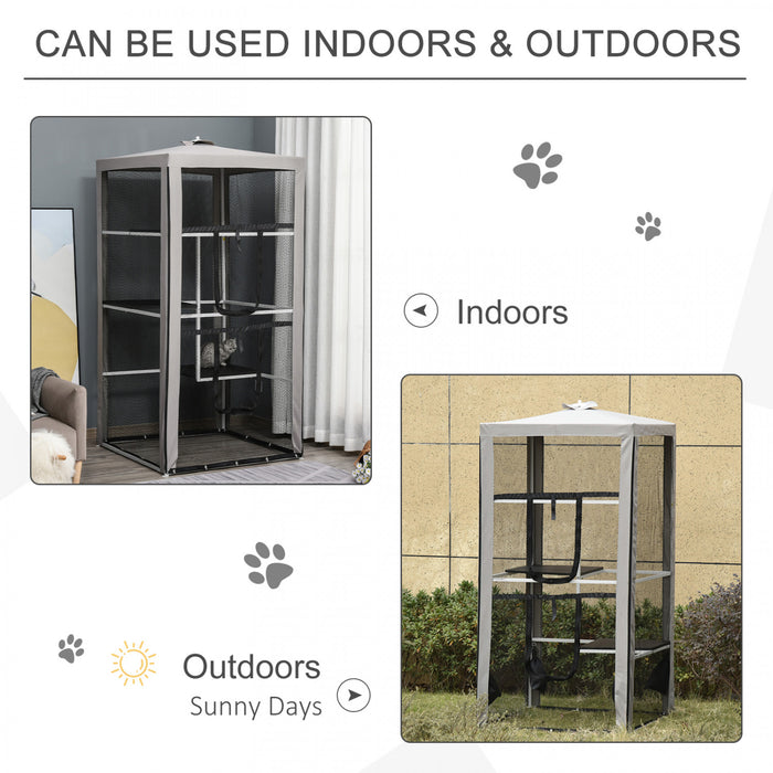 Pawhut Large Catio Outdoor Cat Enclosure Cat House Indoor Kitten Cage Pet Kennel With 3 Platforms, Zippered Doors, And 4 Sandbags 39\" X 39\" X 79\"