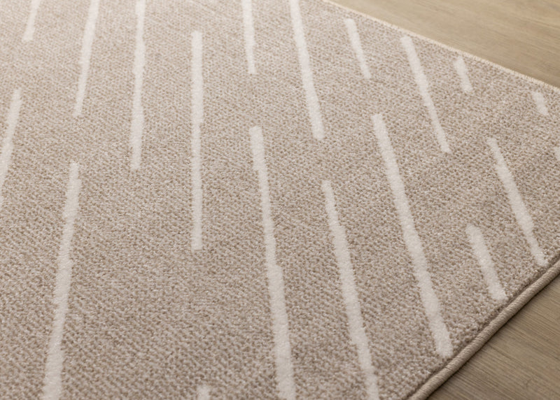 Covington Beige Cream Diagonal Rain Streaks Design Rug, 6'7\" x 9'10\" Indoor Area Rug