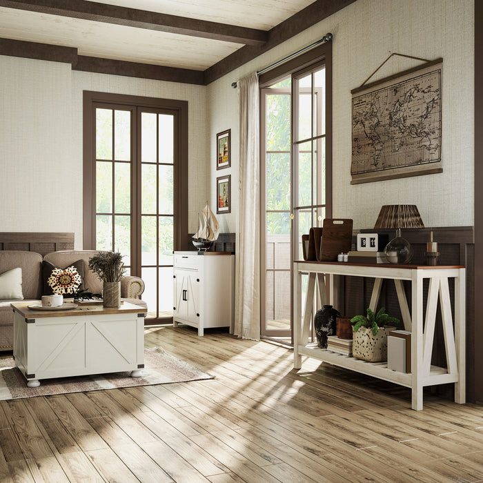 HOMCOM Farmhouse Sideboard Buffet Cabinet with Drawer and Adjustable Shelf