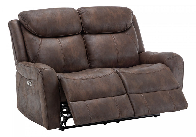 Large 2-Seater Power Reclining Love Seat, 60\" Wide, Usb Port Included, Brown Leather-Look Recliner