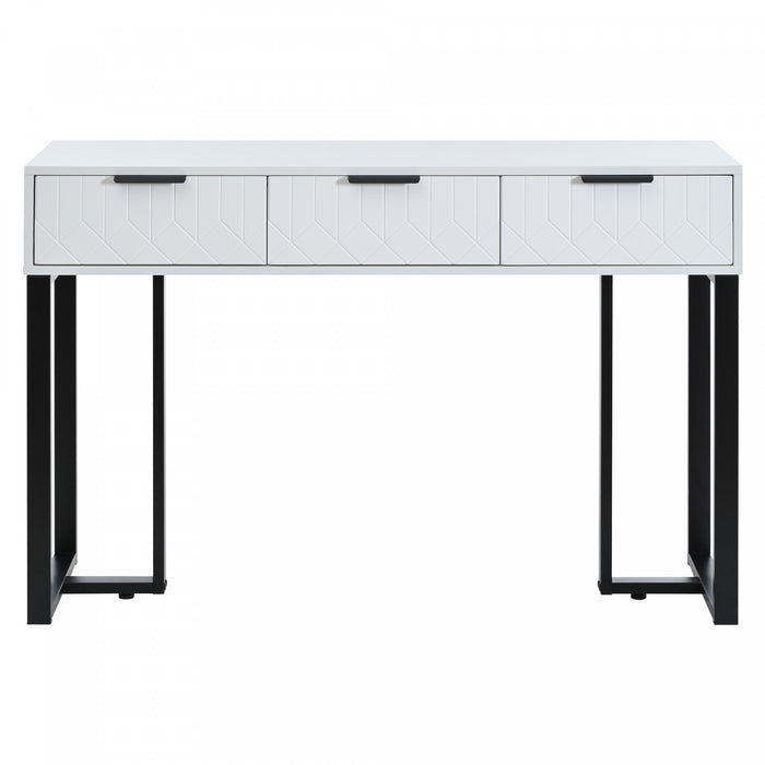 Horizon Modern Console Table with Geometric Drawers and Gold Frame, White/Black