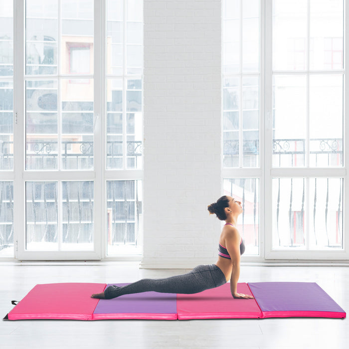Soozier 4'x10'x2'' Folding Gymnastics Tumbling Mat, Exercise Mat With Carrying Handles For Yoga, Mma, Martial Arts, Stretching, Core Workouts, Pink And Purple