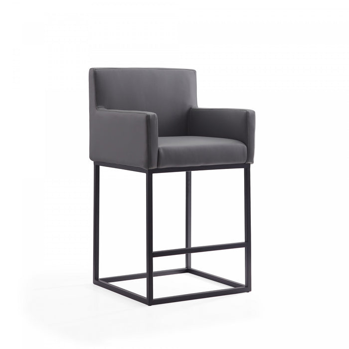 Ambassador Mid-Century Modern Metal Upholstered Counter Stool in Gray - Set of 2 Bar Stool