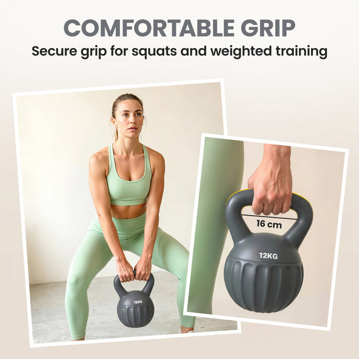 Soozier Kettlebell, 26 lbs Kettle Bell with Non-Slip Handle for Home Gym, Weight Lifting and Strength Training, Grey