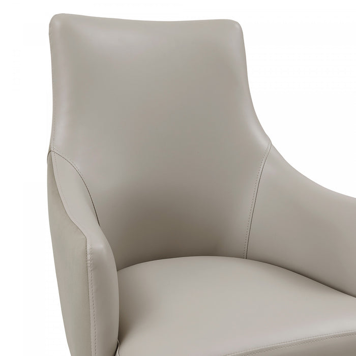 Connie Modern Vegan Leather and Velvet Wood Armchair in Light Gray - Set of 2 Dining Chair