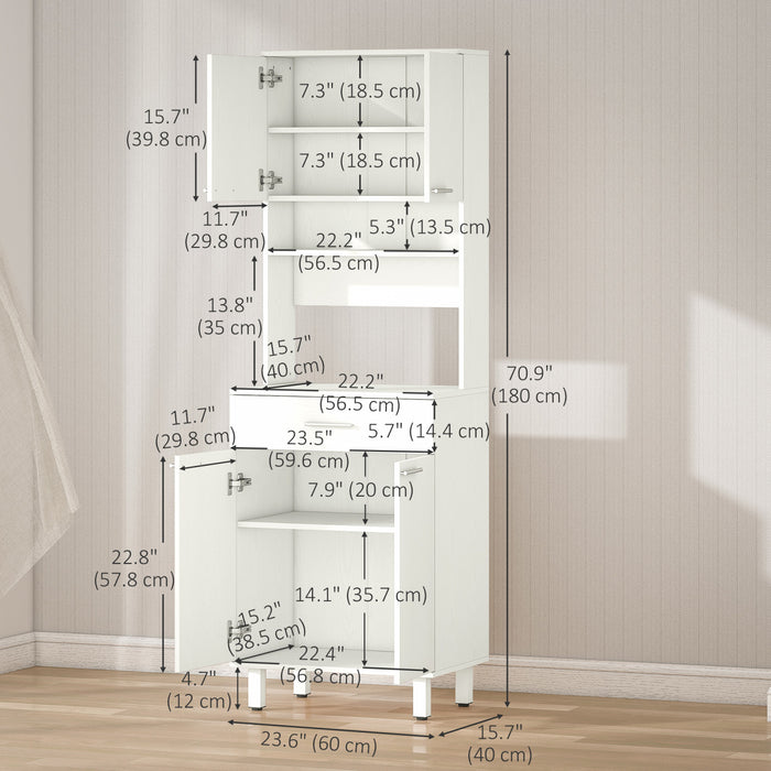 HOMCOM 71\" Kitchen Pantry, Buffet with Hutch, Microwave Stand with Cabinet