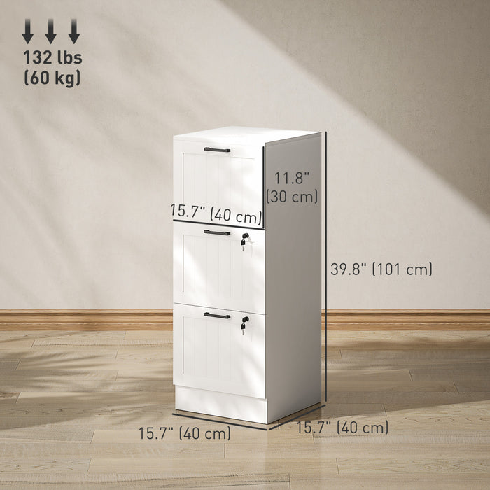 HOMCOM 3 Drawer File Cabinet with Lock Filing Cabinet for A4 Letter White