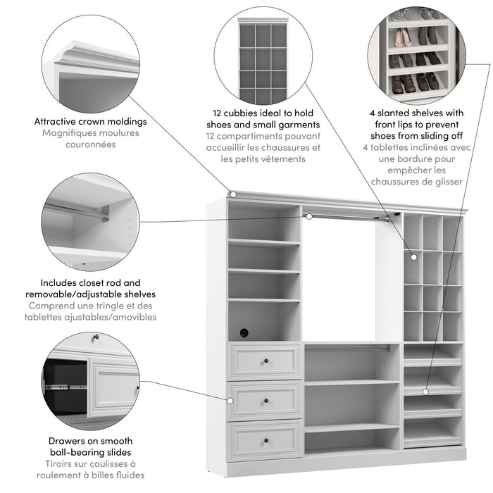 Bestar Versatile 86 W Closet Organization System with Drawers - White