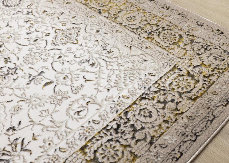 Zaris Cream Yellow Black Elegant Classic Rug, 5'3\" x 7'7\" Indoor Area Rug