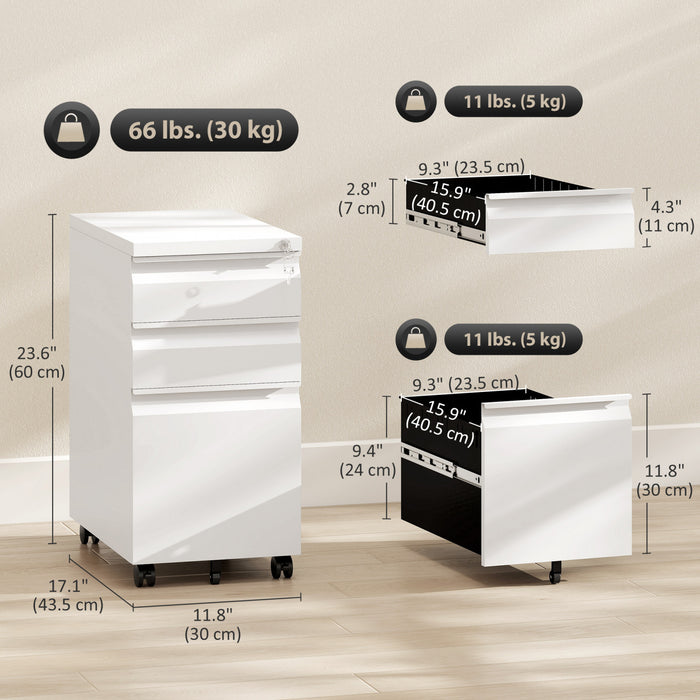 Vinsett 3 Drawer File Cabinet Steel Filing Cabinet A4 Legal Letter White