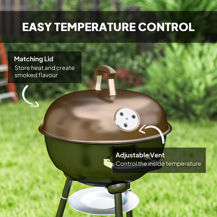 Outsunny 17\" Kettle Charcoal BBQ Grill with BBQ Accessories, Barbecue Grill with Ash Catcher, Shelf, Handles, Wheels, for Patio Backyard Party, Outdoor Cooking (Black)