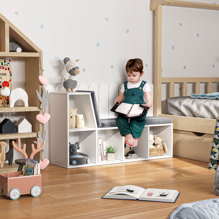HOMCOM 5-Cubby Bookcase with Cushioned Reading Nook, Grey