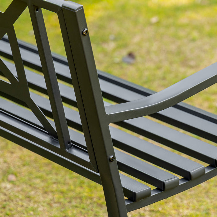 Outsunny Steel Garden Bench For Outdoor, 2-person Patio Bench, Black