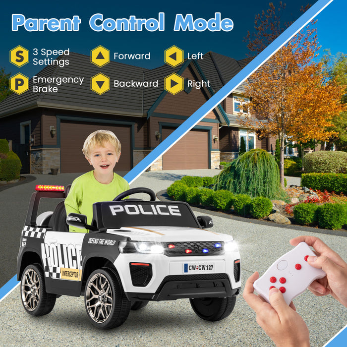 Honeyjoy Kids Ride On Police Car 12v 7a Battery Powered Cop Car With Remote Control White