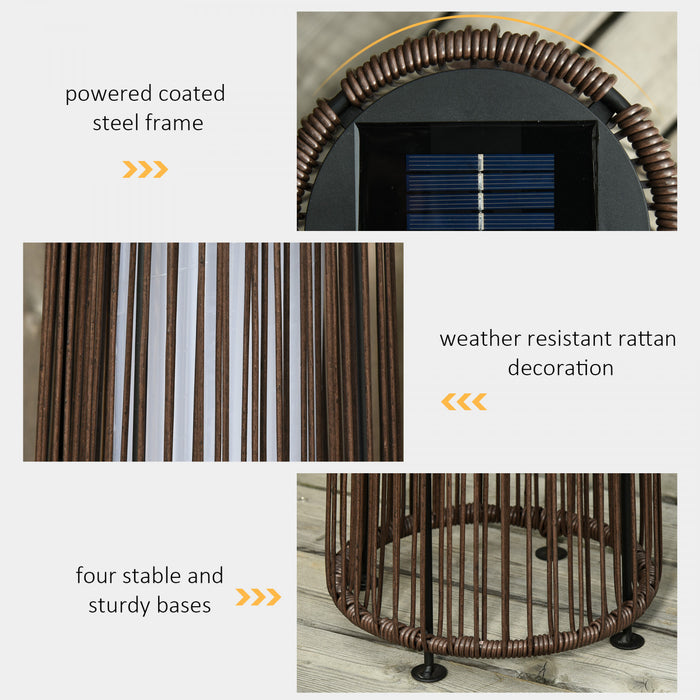 Outsunny Wicker Solar Floor Lamp, 24\" Solar Powered Outdoor Lamp with Auto On/Off LED Lights, IP44 Waterproof, Decorative Outdoor Lantern for Patio, Porch, Pathway, Brown