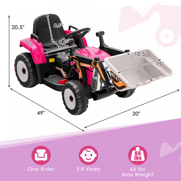 Costway Kids Ride On Excavator Digger 12v Electric Tractor Rc W/ Digging Bucket Pink