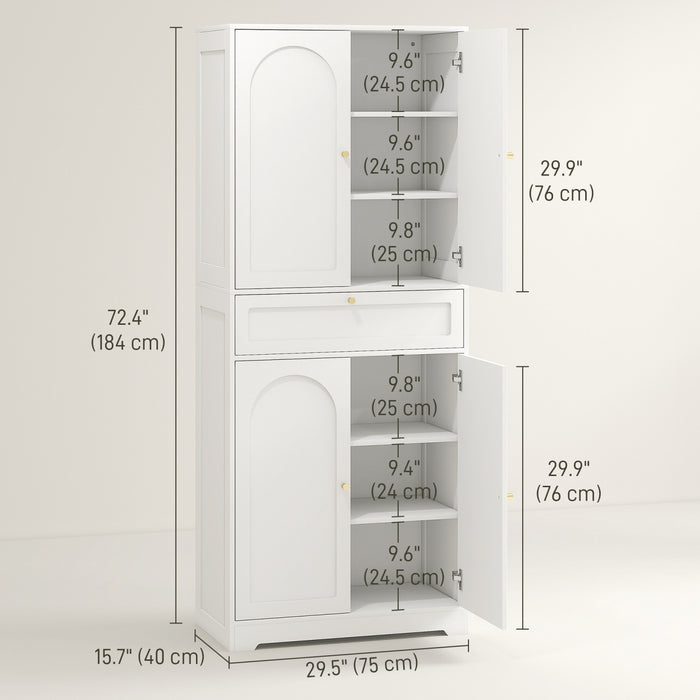 HOMCOM 72.4\" Tall Kitchen Pantry Cabinet, Storage Cabinet with Doors, White