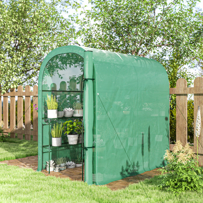 Outsunny Walk-in Mini Greenhouse Outdoor Greenhouse with Shelves, Green
