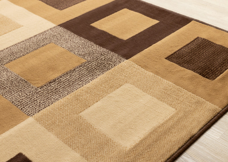 Florence Brown Beige Layered Squares Rug, 7'9\" x 10'6\" Indoor Area Rug