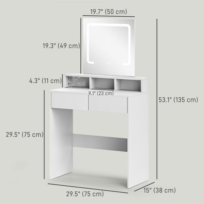 HOMCOM Makeup Vanity Desk with Mirror, 3 Colour LED Lights, Drawers, White