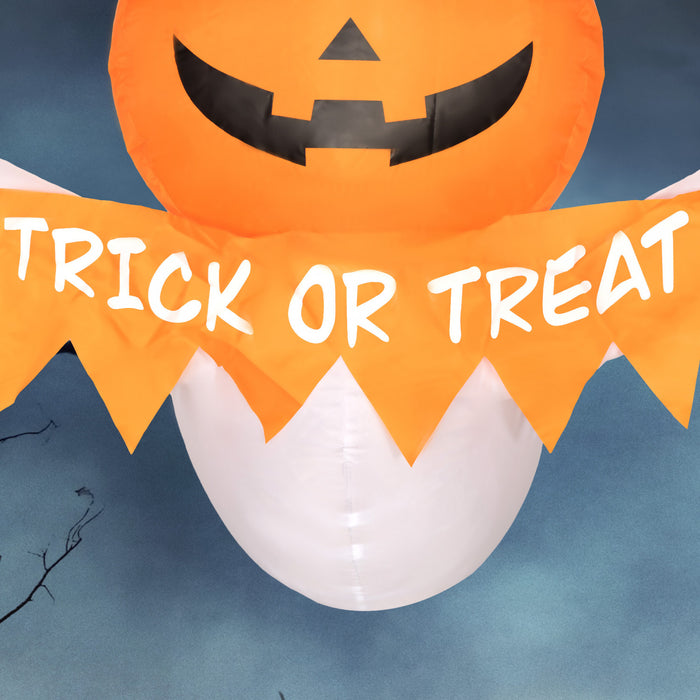 Outsunny 3.4ft Inflatable Halloween Window Sticker Ghost With Orange Face